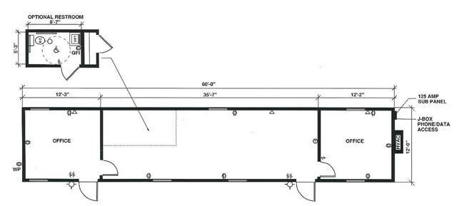 Single-wide mobile office floor plan with optional bathroom