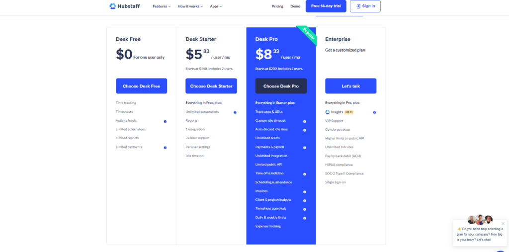 pricing for hubstaff